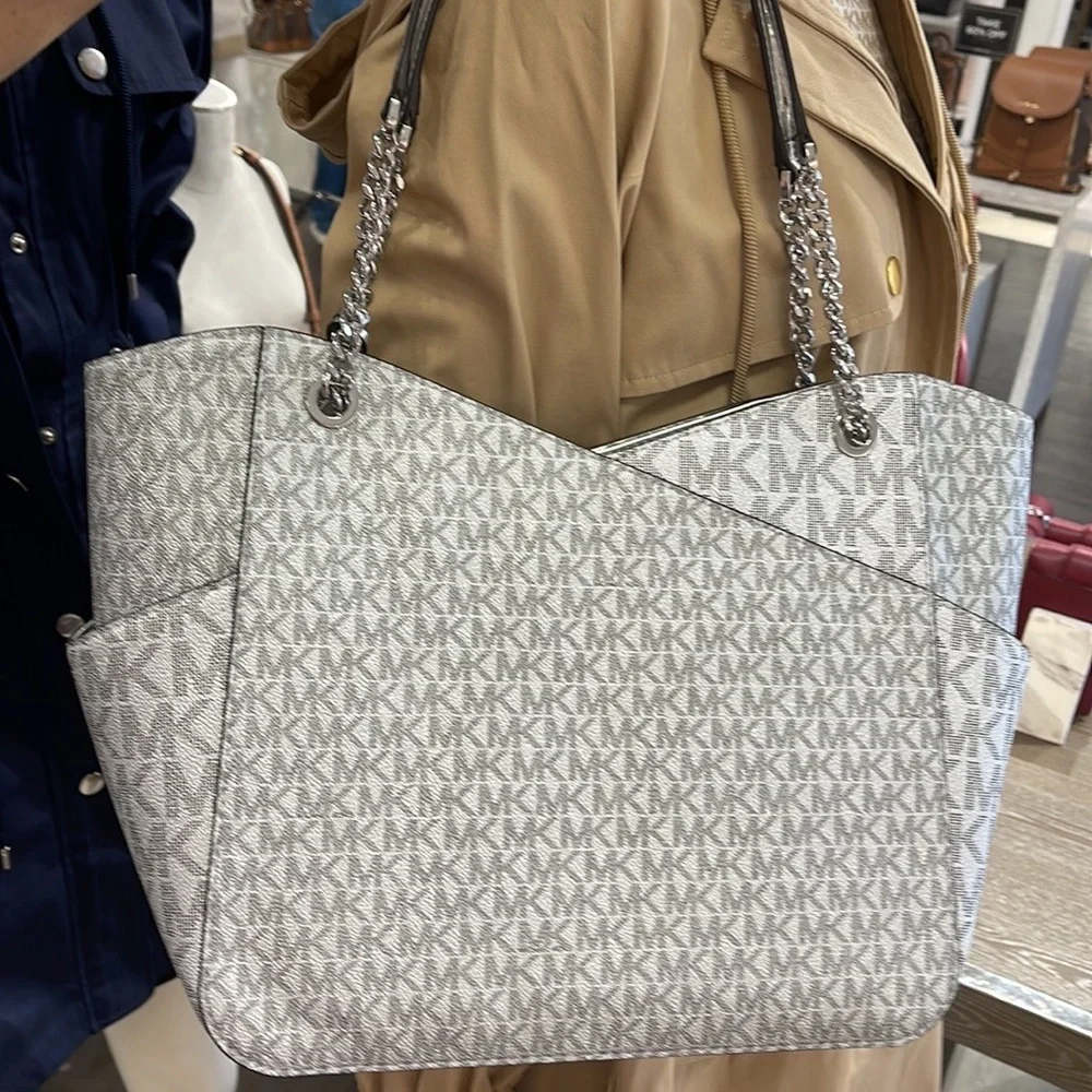 Michael Kors Jet Set Travel Large Chained Tote Shoulder Bag MK  Silver  NWT